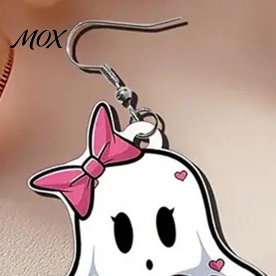 Drop Earrings Pink Heart Ghost Earrings, Cute with Bow Lightweight Acrylic Halloween for Girls Women Durable