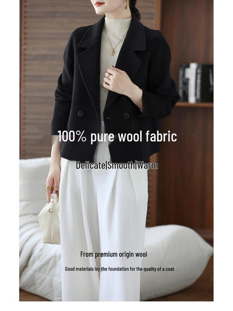 Женское двустороннее шерстяное пальто сезона осень/зима 2025 — в корейском стиле, свободного кроя, короткое, модное, универсальное.