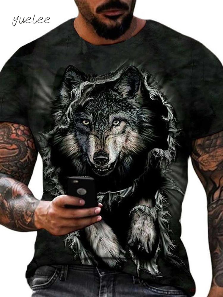 Summer 3D Wolf Pattern T-Shirts for Men Men's Short Sleeve Tee Round Neck Men's Tops Fashion Currents Oversized Men's T-Shirt