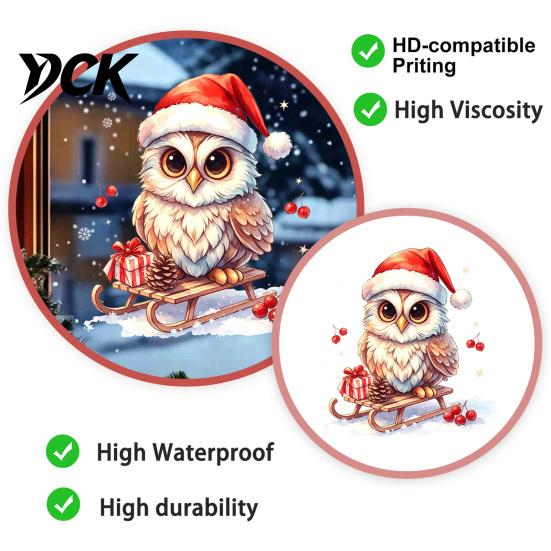 Indoor Outdoor Winter Ornaments Christmas Owl Window Static Cling Decal, Waterproof PVC Decorative Sticker, Easy Holiday Scene Stickers Apply Sticker
