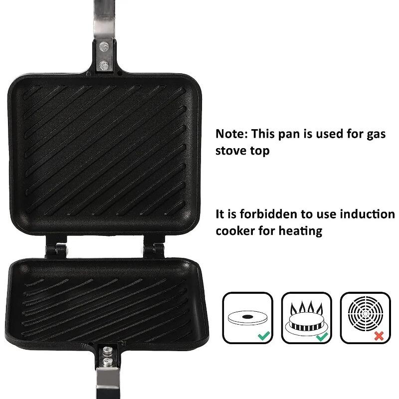 Double Sided Frying Pan Sandwich Maker Nonstick Grilled Sandwich and Panini Maker Pan with Handle Aluminum Flip Pan Easy Cooking