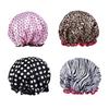 Waterproof Shower Cap Leopard Print Double Layer Elastic Shower Hair Cover Reusable Shower Cap Bathroom Supplies