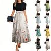 Women's Fashion Casual Belt Short Sleeve Round Neck Floral Stitching Elegant Temperament Dress