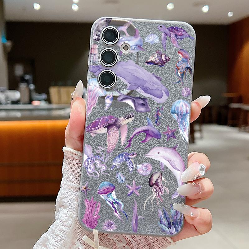 Модный Чехол В Морском Стиле С Рисунком Китов Для Samsung S26 S25 S24 Ultra S23 S22 S21 FE A15 A16 A17 A35 A36 A37 A54 A55 A56 A57 5G Кожаная Текстура Обложка
