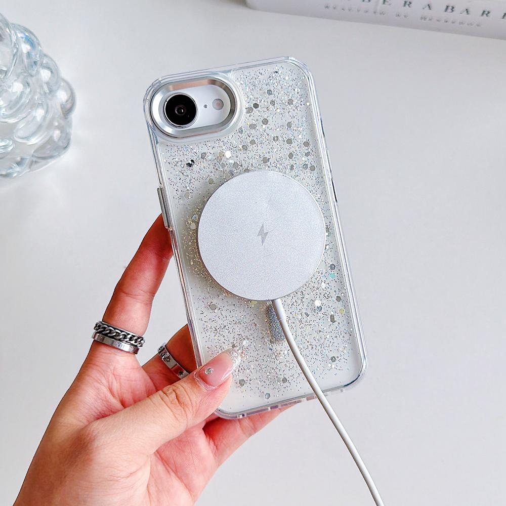 KEYSION Luxuxy Glitter Magnetic Phone Case for MagSafe for iPhone 17e 16e Soft TPU+PC Shockproof Back Cover for iPhone 16e 17e