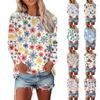 Women's Fashion Casual Long Sleeve Print Round Neck Pullover Top Blouse