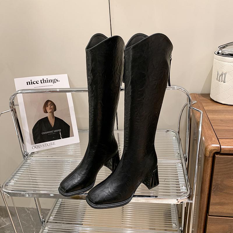 Autumn Winter Thick High Heels Women Knee High Boots Fashion Stretch Slim Modern Long Botas Para Mujer