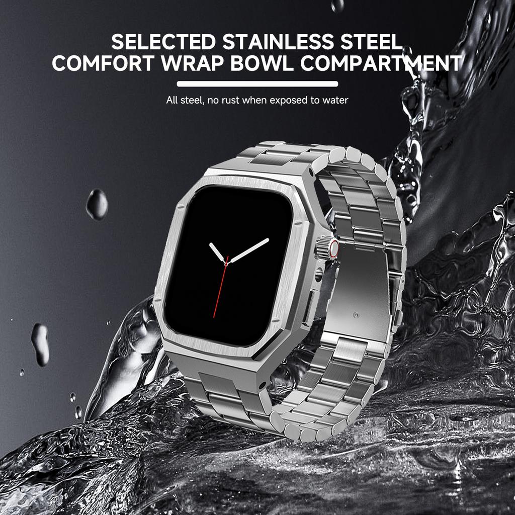 Роскошный металлический набор для модификации для Apple Watch 11 46мм 42мм Ремешок из нержавеющей стали + Металлический корпус для Iwatch Series10 42 46мм Браслет