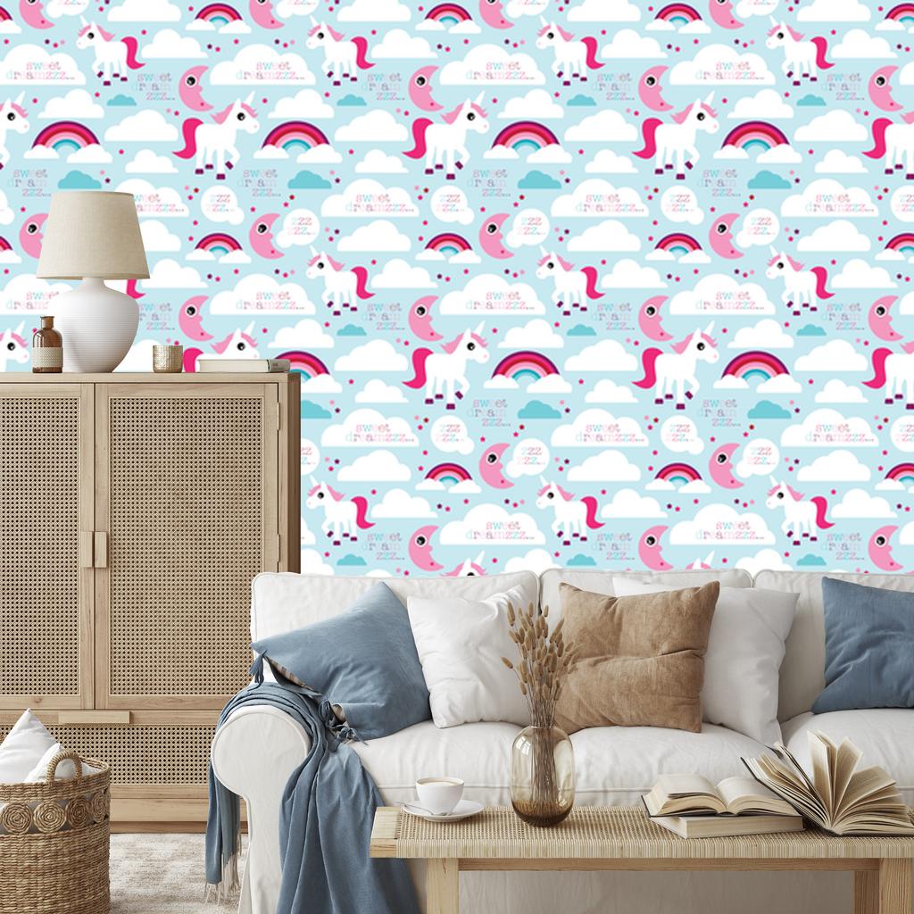 Unicorns, clouds, and rainbows wallpaper for living room and bedroom 50x1000