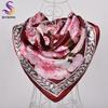 BYSIFA New Accessories Women Wine Red Silk Scarf Cape Fashion Chinese Rose Satin Square Scarves Shawls Ladies Headkerchief Hijab