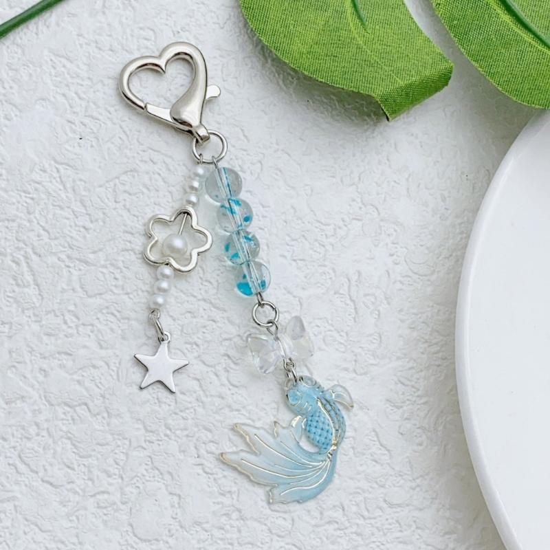 Брелок-подвеска с золотой рыбкой, бусиной и бантом-звездой, ручной работы, акриловый, модный аксессуар для сумок, рюкзаков