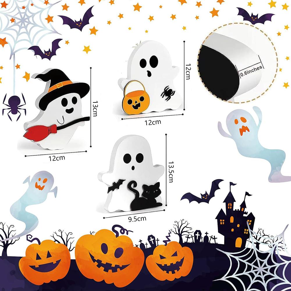 3 Pcs Cute Ghost Halloween Decorations For Party Home Shelf Display