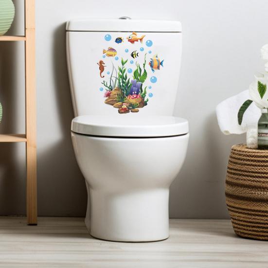 Toilet Lid Stickers Self-adhesive PVC Decals Vinyl Art Decoration Creative Undersea Animals & Plants Wall Stickers Removable Bathroom Ceramic ARI