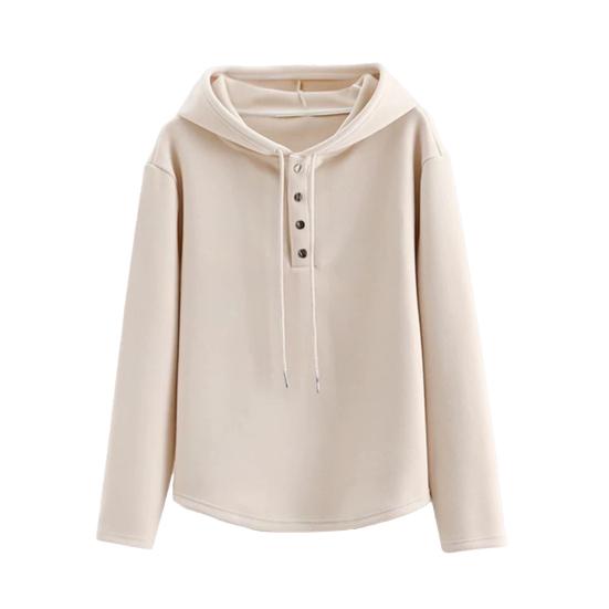 Women Hoodie Fall Long Sleeve Button Up Drawstring Hooded Sweatshirt Loose Fit Casual Thin Pullover Top