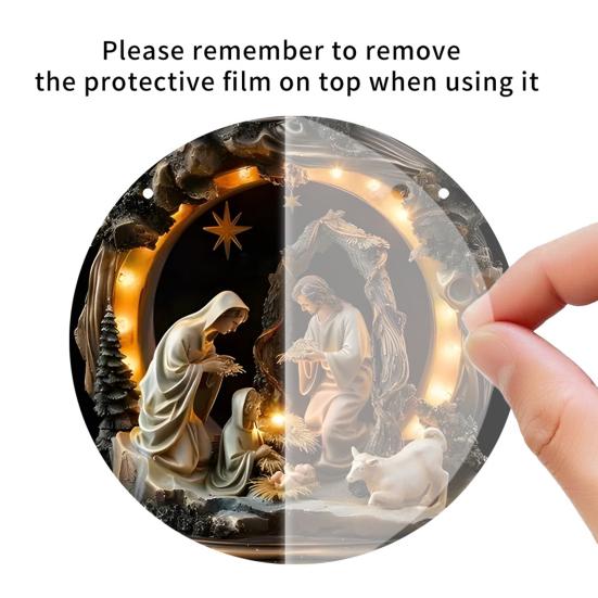 Рождественская сцена Рождественский орнамент Круглый акриловый Святое семейство подвесные украшения для Рождества Декор для дома, двери, стены, окна