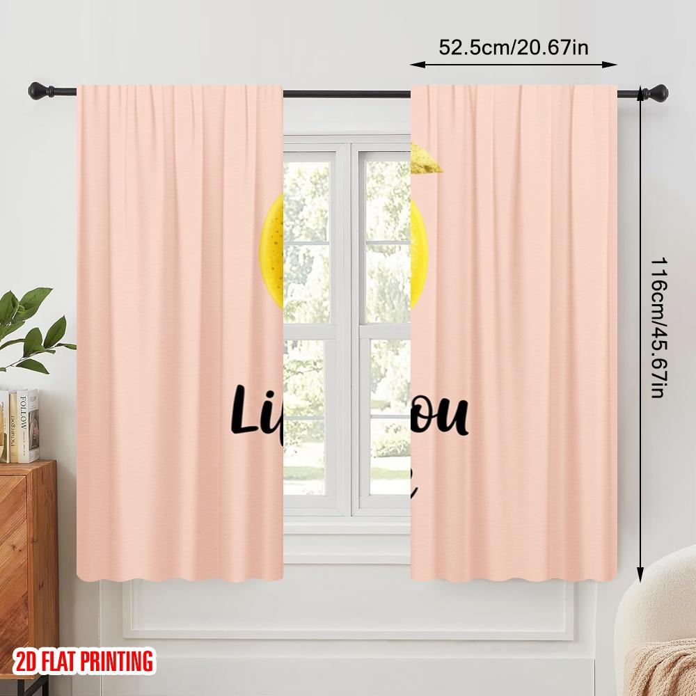 2pcs 2D Flat Printing Curtains Lemon Life Love You Polyester Without Electricity Family Party Perfect for Holiday Party General