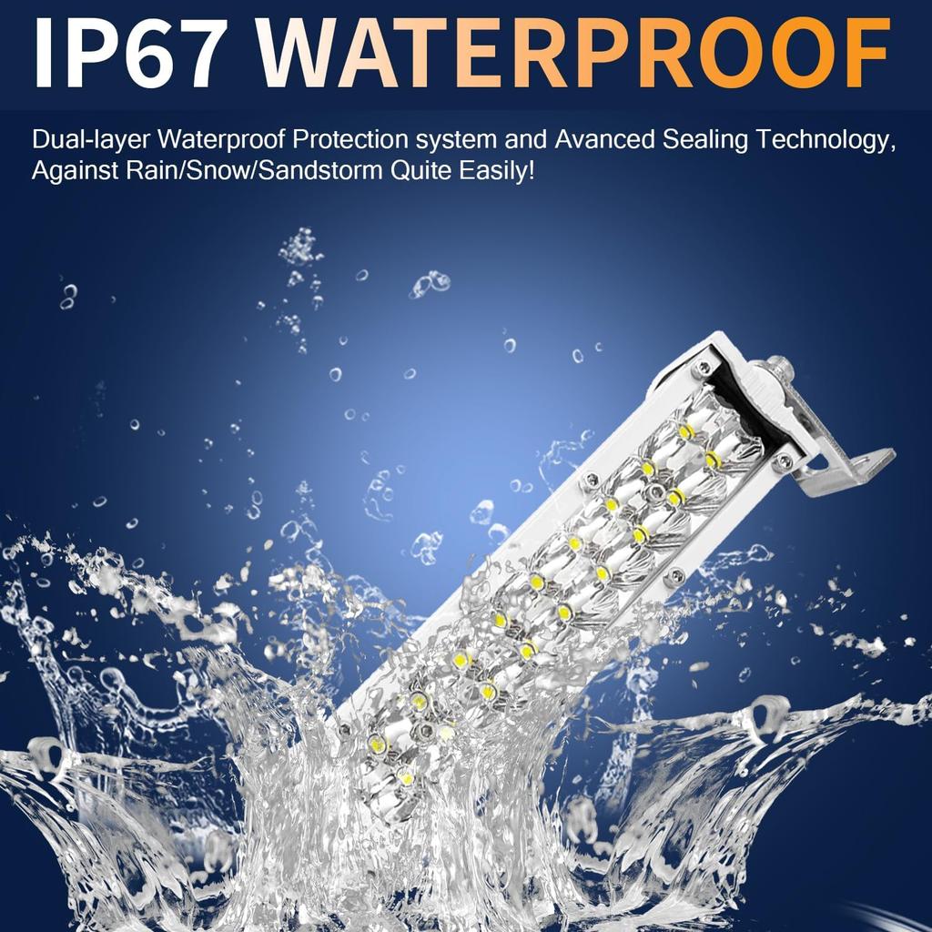 7 Inch Small Light Bar for Boat Truck, 12V 24V Marine Waterproof LED Slim Light Bars, 60W 6000lm LED Spot Flood Double Row Spotlights for ATV UTV RV