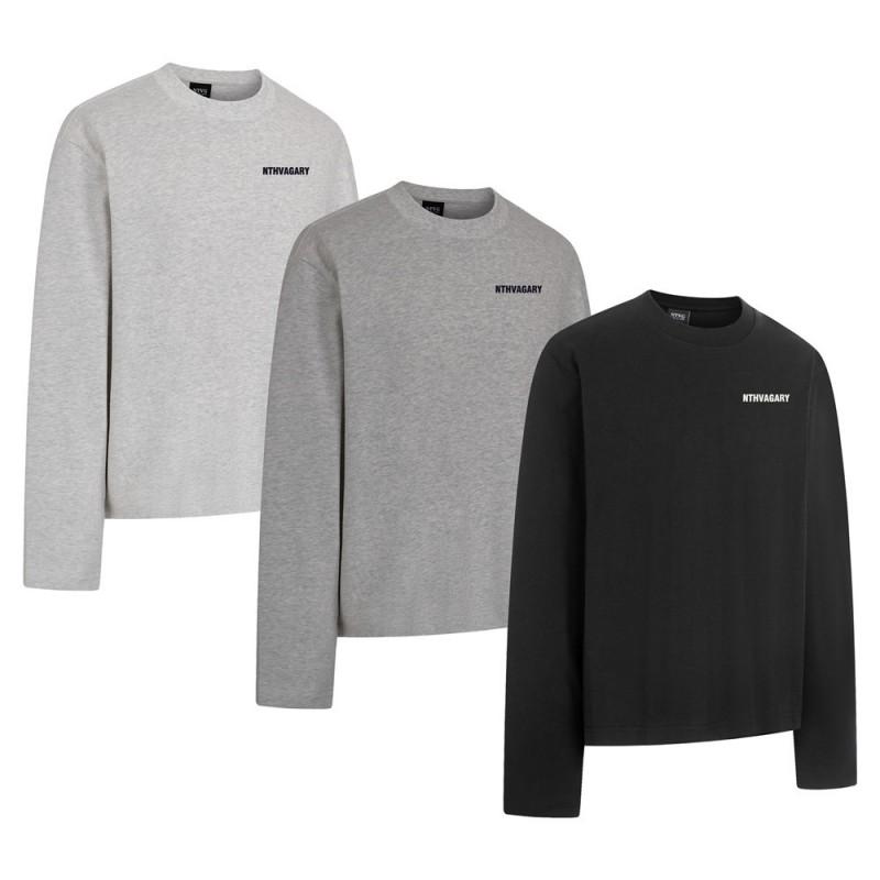 Mens Long Sleeve T Shirt Graphic Letter Print Cotton Casual Streetwear Round Neck Loose Fit 320g Heavyweight