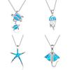 Bohemia Blue Imitation Opal Cute Starfish Pendant Necklace For Women Charm Crystal Animal Turtle Necklace Jewelry Gift for Women