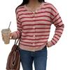 Womens Long Sleeve Christmas Knit Cardigan Sweater Red Striped Casual Winter 2026