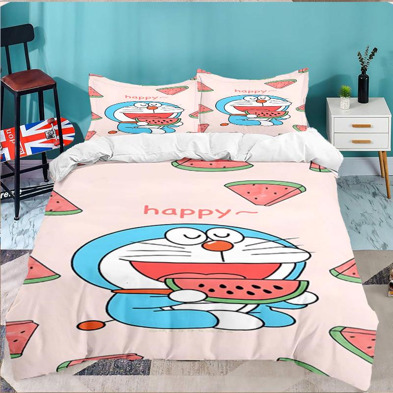 3PCS Doraemon Bedding Set,Including 1pc Duvet Cover And 2pcs Pillowcases Perfect for Bedroom, Dormitory, Large size Fan Christmas gift