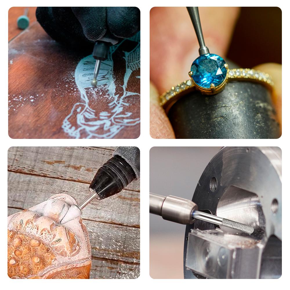 CMCP 50pcs Diamond Grinding Burs Polishing Grinding Head for Dremel Rotary Tool For Jewelry Glass 3.175mm Shank Grinding Burrs