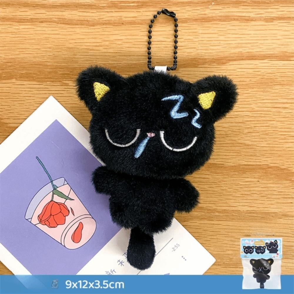 Stripe Scarf Black Cat Plush Keychain Soft Car Key Ring Doll Bag Pendant  School Bag Decoration