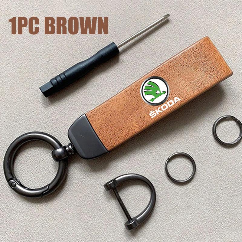 ICPG4 For Skoda 3D Metal Leather Car Keychain Key Ring Auto Emblem Accessories Fabia 1 2 Octavia a7 RS Superb Rapid Yeti Karoq Vision