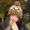 ins retro Maillard wool hat women's autumn and winter warm ear protection casual cold hat hairball thick thread knitted hat