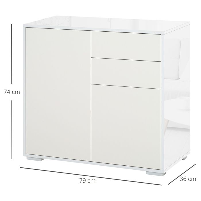 Buffet de rangement - HOMCOM - meuble commode armoire 2 tiroirs 2 placards étagères réglables - bois - 79x36x74cm - blanc