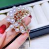 Dandelion Multi-Bead Brooch: Gold-Plated Zircon Pin with Pearl Corsage