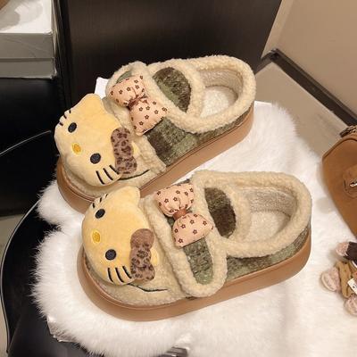 Модные универсальные и удобные хлопковые туфли на толстой подошве для женской осени и зимы, новые милые темпераментные туфли-котята, нескользящие хлопковые туфли для женщин