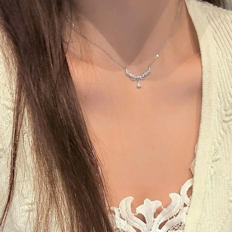 925 Silver Lace Water Drop Necklace for Women , Niche Elegant Choker , Fashion OL Style , 41 - 50cm