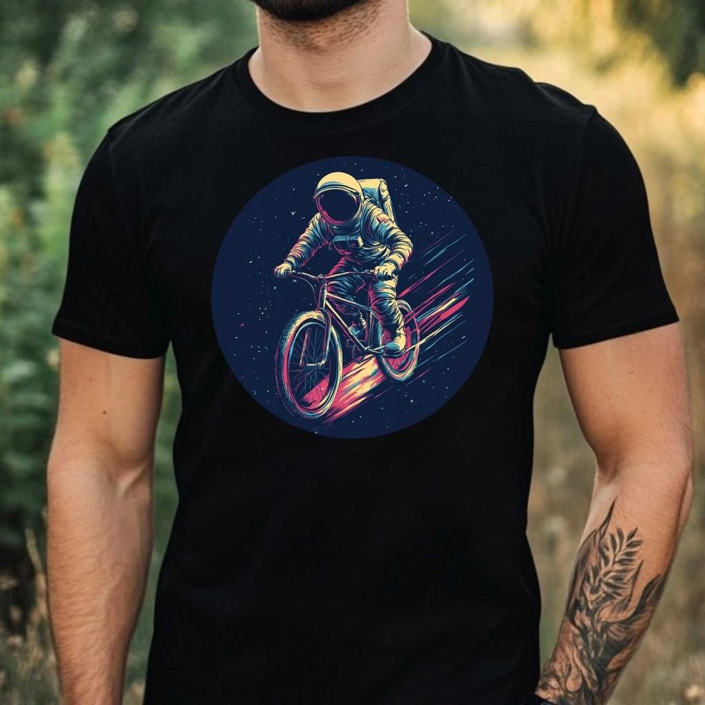 T-Shirt Herren Astronaut auf Fahrrad Motiv Baumwolle Größe XS bis 5XL