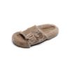 2024 Autumn Woman Faux Wool Insole Flat Slippers Brown Round Head Open Toe Slingback Slippers Female Casual Plush Fur Slippers