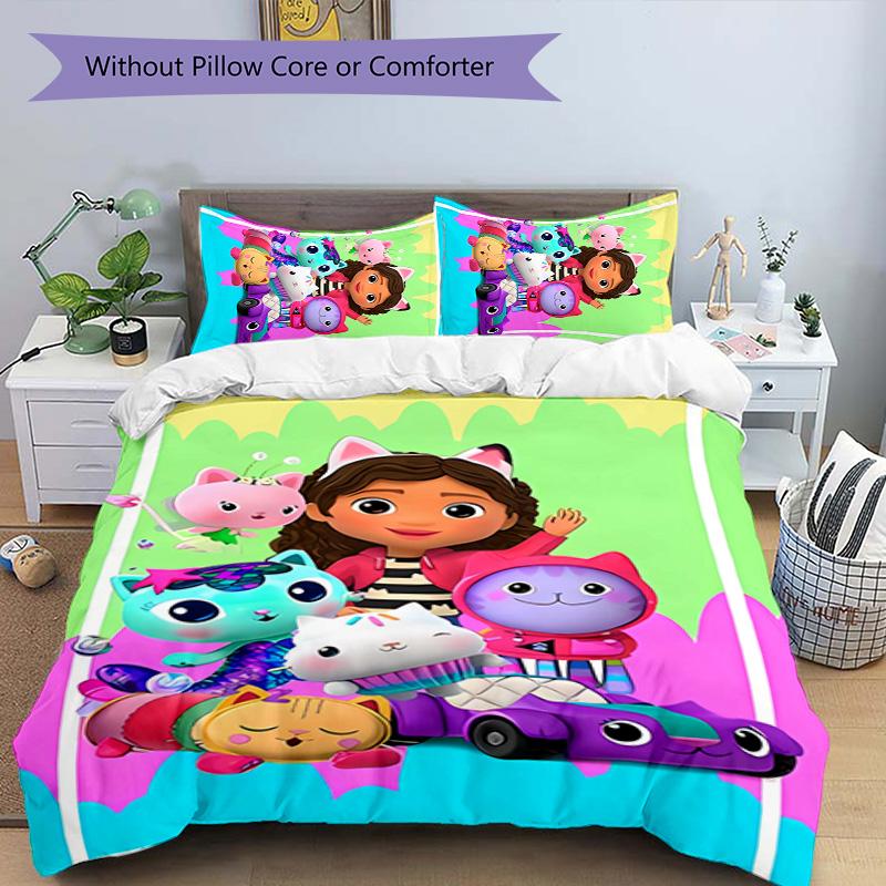 3pcs Gabby's Dollhouse pattern bedding set duvet cover set includes duvet cover &pillowcases, perfect all season bedroom decoration & gift