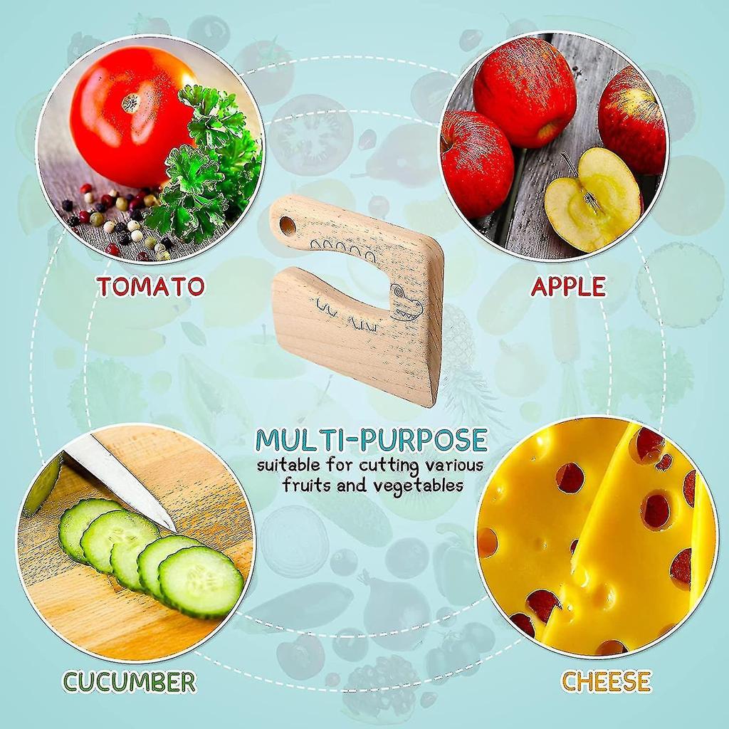 2 Pcs Wooden Kids Knife For Cooking, Children's Safe Knives Wooden Kids Knife For Cooking And Cutting Veggies Fruits