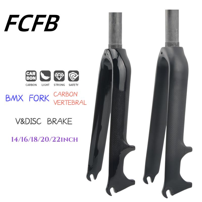 bike 3K Carbon Fork Folding BMX Bike Fork Bicycle Front Forks 14 16 18 20 22"inch Steerer Tube 1-1/8 inch V& Disc Brake