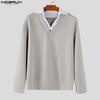 INCERUN Autumn Winter Men Patchwork Lapel Neck Long Sleeve Casual Texture Pullovers