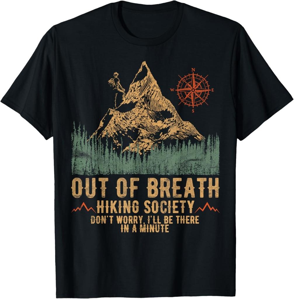 Out Of Breath Hiking Society Funny Mountain Climbing Hiker T-Shirt