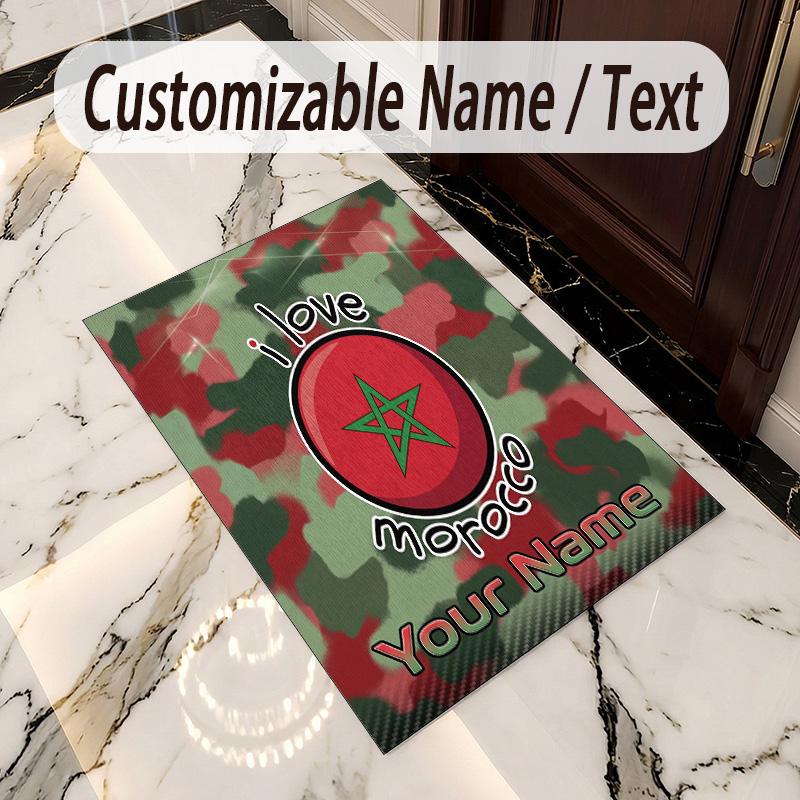 Crystal Velvet Rug Morocco Football Print Custom Name Text Floor Mat Home Decor