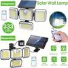 4 Heads 333 LEDs Solar Light Waterproof With Remote Control 3 Modes Motion Sensor Security Exterior Wall Lamp For Patio Lighting