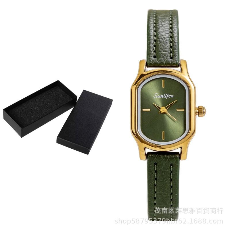 SUNLIFEX Womens Vintage Square Quartz Watch Small Minimalist Luxury Leather Strap Ladies