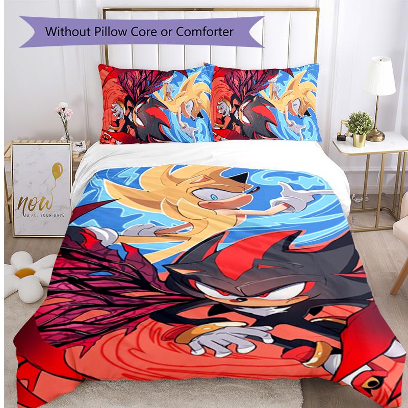 Sonic Pattern Printed 3PCS Bedding Set, Soft Skin-Friendly Washable Duvet Cover & Pillowcases Set