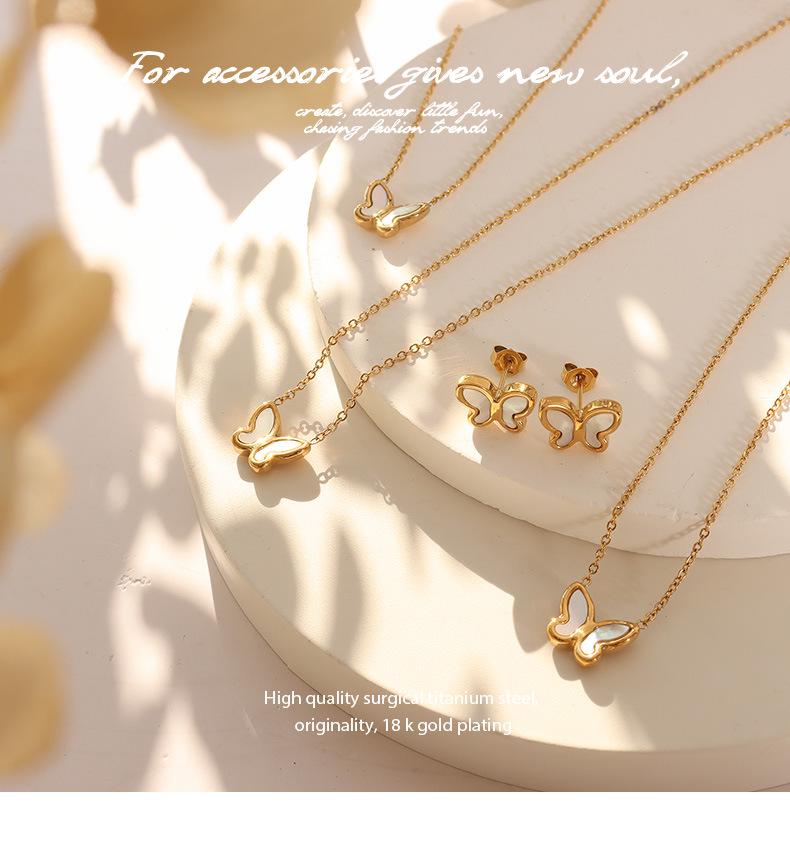 18k Gold-Plated Korean Minimalist Butterfly and Seashell Necklace & Earring Set