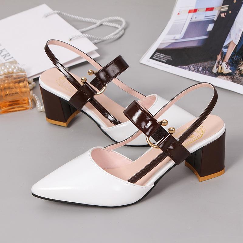 Sandals Women's Summer New Models with Korean Version Bag Head Pointed One-word Buckle Strap Roman Shoes Light Mouth Thick Heel High Heels
