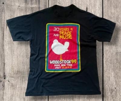 Винтажная черная хлопковая футболка Woodstock 1999 года Все размеры Унисекс HRN145
