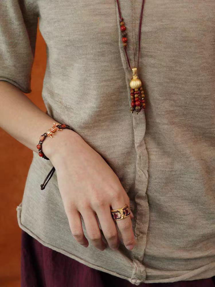 SWAH Vintage Nomadic Style Fruit Tassel Wood Bead Long Necklace with Ear Hook