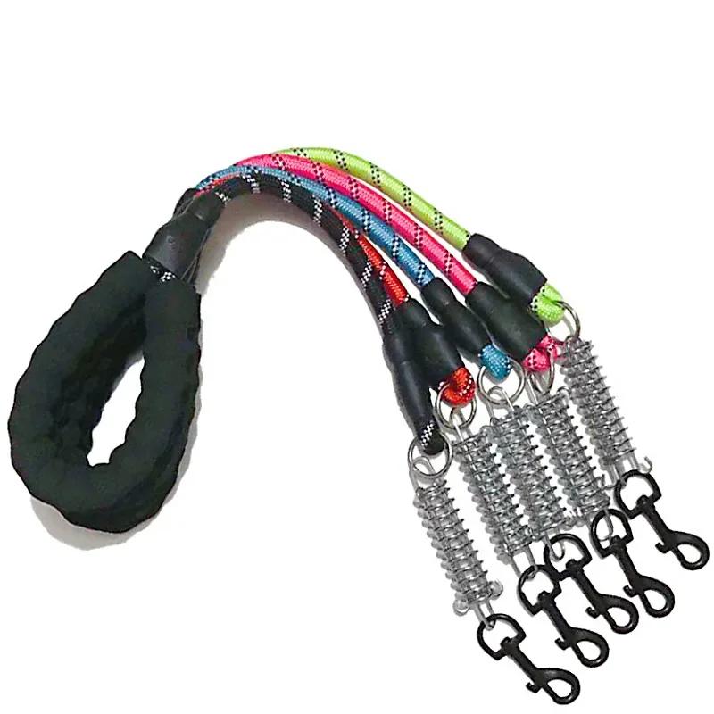Dog Leash Short Dogs Leashes Stainless Steel Spring Dogs Chain Nylon Reflective Leash for Big Dog Walking 60cm Rope Pet Supplies