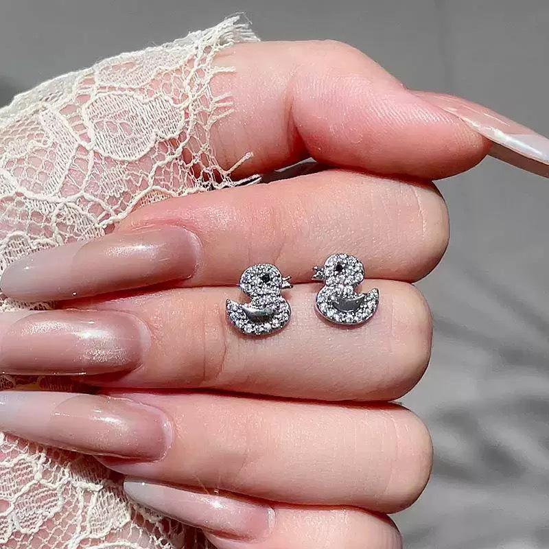 Серьги-пусеты Beixi S925 Стерлинговое Серебро Корейская Микро-вставка Цирконий Утка - Легкая Роскошь Повседневные Универсальные Украшения